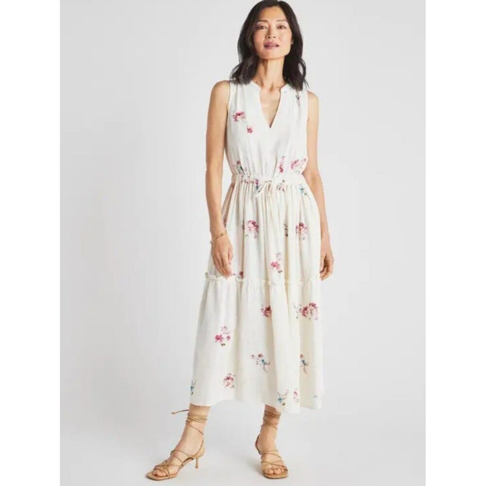 Splendid Livia White Floral Midi Dress Size M